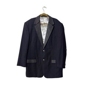 American Chang Navy Pinstripe Mens Blazer W/ Embossed Buttons